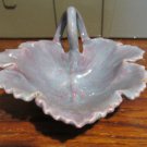 Vintage 1975 Handhandled Ceramic Leaf Dish / Basket – Iridescent Glaze Candy Bow