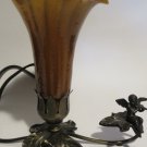 Vintage Art Nouveau Trumpet Lily Accent Lamp – Amber Glass & Metal Cherub Base