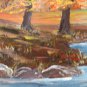 Vintage Autumn River Landscape – Original Acrylic Painting