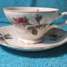 Vintage Moss Rose Porcelain Teacup and Saucer Set - Japan - Flaw