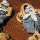 Pair of Vintage Knotted Rope Home Decor Hanging Pieces With Blue Floral Ribbons Pair of Vintage Knotted Rope Home Decor Hanging Pieces With Blue Floral Ribbons