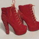 Red High Heel Platform Ankle Boots with Studs And Spikes Details Made By Alba Red High Heel Platform Ankle Boots with Studs And Spikes Details Made By Alba