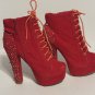 Red High Heel Platform Ankle Boots with Studs And Spikes Details Made By Alba