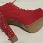 Red High Heel Platform Ankle Boots with Studs And Spikes Details Made By Alba