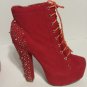 Red High Heel Platform Ankle Boots with Studs And Spikes Details Made By Alba