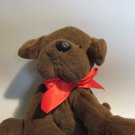 Vintage 2015 Animal Adventure Floppy Brown Dog Plush Red Ribbon - 10 Inch