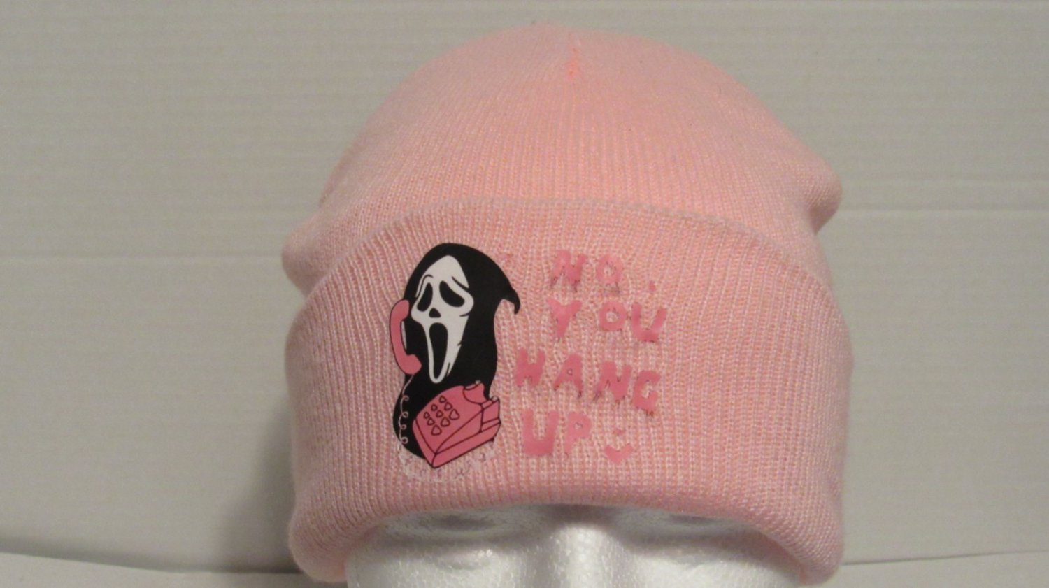 Pink Beanie Stocking Cap Scream No You Hang Up Humor Beaine Pink Unisex Beanie