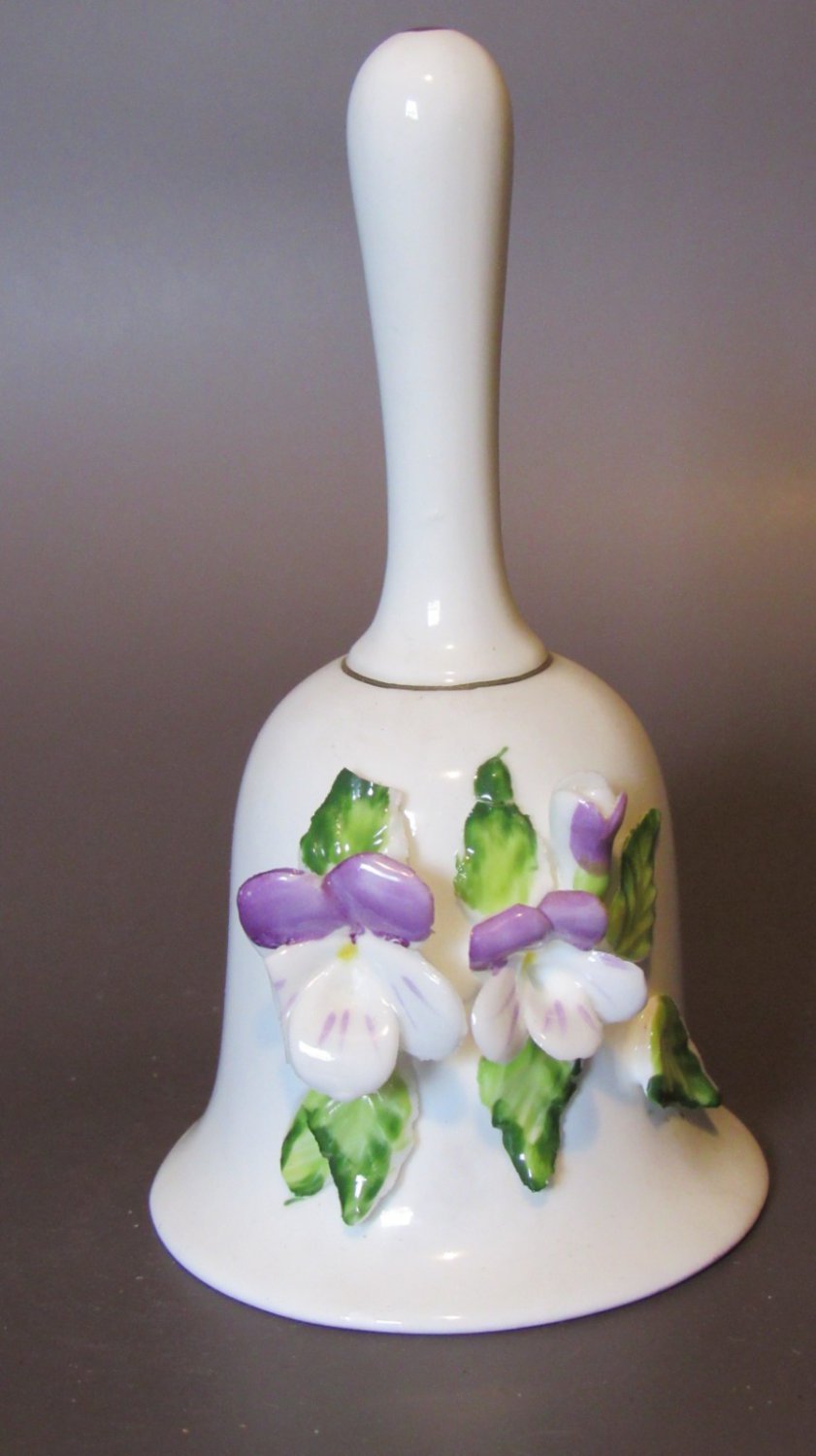 Vintage 3D Applied Violet Porcelain Bell &acirc;�� 5.5"