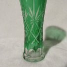 Vintage Bohemian Green Cut-to-Clear Crystal Vase