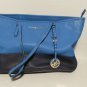 Michael Kors Saffiano Leather Tote Bag Blue And Navy Colorblocked Design Used