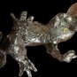 Vintage Miniature Pewter Dragon Figurine with Iridescent Faceted Crystal Ball