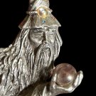 Vintage JJ Merlin Wizard Brooch Pewter Crystal Ball Rhinestone Fantasy Pin Large Vintage JJ Merlin Wizard Brooch Pewter Crystal Ball Rhinestone Fantasy Pin Large