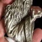 Vintage JJ Merlin Wizard Brooch Pewter Crystal Ball Rhinestone Fantasy Pin Large