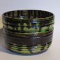 Vintage Studio Pottery Bowl Green & Black Drip Glaze 5.25" Rustic Farmhouse Deco