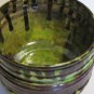 Vintage Studio Pottery Bowl Green & Black Drip Glaze 5.25" Rustic Farmhouse Deco