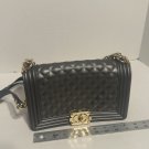 Quilted Leather Boy Bag with Gold-Tone Hardware Rubber Material Quilted Leather Boy Bag with Gold-Tone Hardware Rubber Material