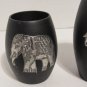 Lot Of Three Black Vase Style Tea Light Holders With Silver Metal Elephants