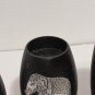 Lot Of Three Black Vase Style Tea Light Holders With Silver Metal Elephants
