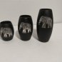 Lot Of Three Black Vase Style Tea Light Holders With Silver Metal Elephants