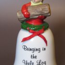 Vintage J.S.N.Y. Porcelain Christmas Bell - "Bringing in the Yule Log" - 4.5" Vintage J.S.N.Y. Porcelain Christmas Bell - "Bringing in the Yule Log" - 4.5"