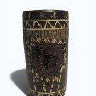 Vintage Chinese Stoneware Brush Pot Calligraphy Holder Incised Design 6.5” Vintage Chinese Stoneware Brush Pot Calligraphy Holder Incised Design 6.5”