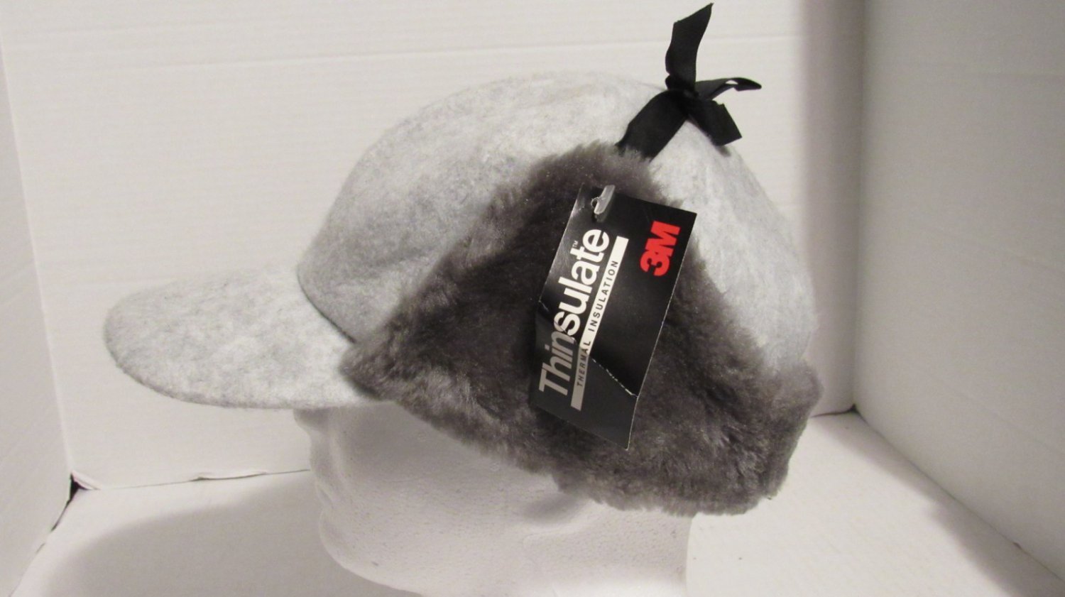 3M Thinsulate Gray Felt Trapper Hat With Fur Flip Down Ear Flaps And Ear Band