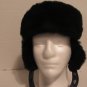 Trapper Hat Faux Leather & Fur With Ear Flaps And Snap Bill Quilted Liner Blue