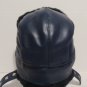 Trapper Hat Faux Leather & Fur With Ear Flaps And Snap Bill Quilted Liner Blue