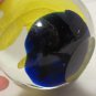 Large Vintage Glass Paperweight Round Clear With Blue Yellow And Orange Accents