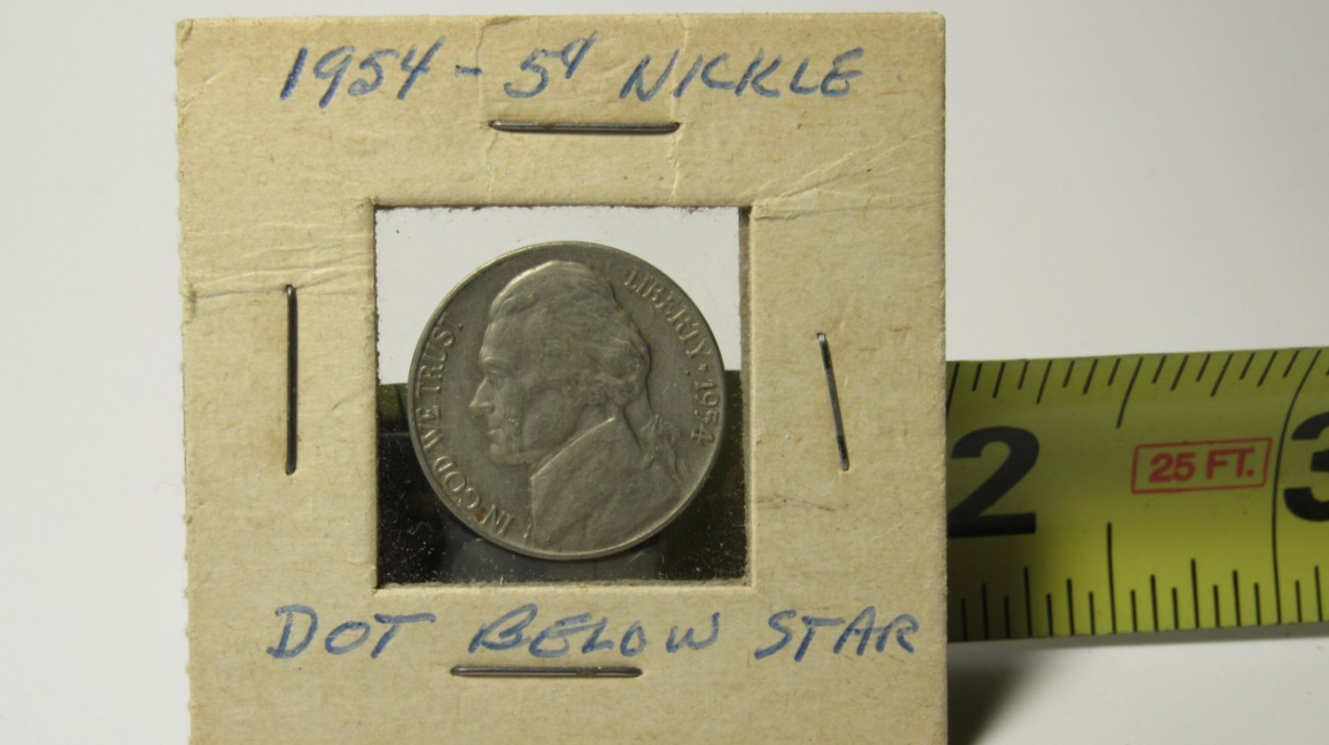 1954 Jefferson Nickel - Rare "Dot Below Star" Die Error - Circulated