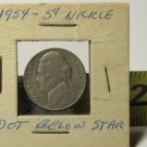 1954 Jefferson Nickel - Rare "Dot Below Star" Die Error - Circulated