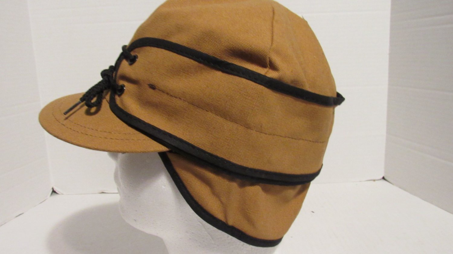 Crown Cap Nail Head Canvas Railroad Cap W/Ear Band Faux Fur & Quilted Liner New