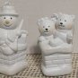 Pale Blue Set Of Christmas Ornaments Snowman And Teddy Bear In Chimney