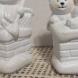 Pale Blue Set Of Christmas Ornaments Snowman And Teddy Bear In Chimney