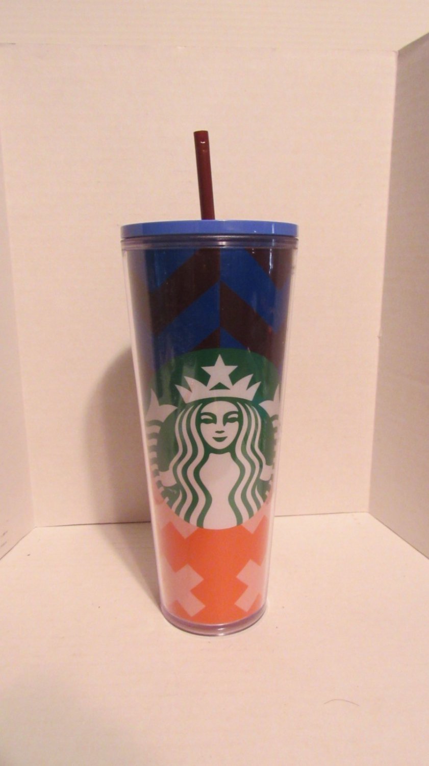 24 Ounce Starbucks Double Wall Insulated Plastic Cup With Straw 9" Tall