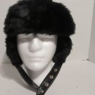 Trapper Hat With Snap Ear Flaps And Bill Blue Nylon And Black Faux Fur Medium Trapper Hat With Snap Ear Flaps And Bill Blue Nylon And Black Faux Fur Medium