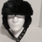 Trapper Hat With Snap Ear Flaps And Bill Blue Nylon And Black Faux Fur Medium