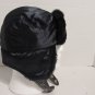 Trapper Hat With Snap Ear Flaps And Bill Blue Nylon And Black Faux Fur Medium