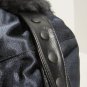 Trapper Hat With Snap Ear Flaps And Bill Blue Nylon And Black Faux Fur Medium