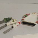 Santa Tray With Three Butter Serving Knives With Christmas Handles Stainless Santa Tray With Three Butter Serving Knives With Christmas Handles Stainless