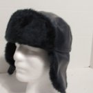 Blue Trapper Hat With Ear Flaps And Flip Up Bill Size Medium Faux Leather &Fur Blue Trapper Hat With Ear Flaps And Flip Up Bill Size Medium Faux Leather &Fur