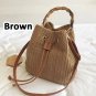 Handmade Rattan Straw Bucket Bag for Women &acirc;�� Summer Beach Shoulder Handbag Khaki 24x25x14cm