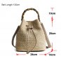 Handmade Rattan Straw Bucket Bag for Women &acirc;�� Summer Beach Shoulder Handbag Khaki 24x25x14cm