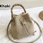 Handmade Rattan Straw Bucket Bag for Women &acirc;�� Summer Beach Shoulder Handbag Khaki 24x25x14cm