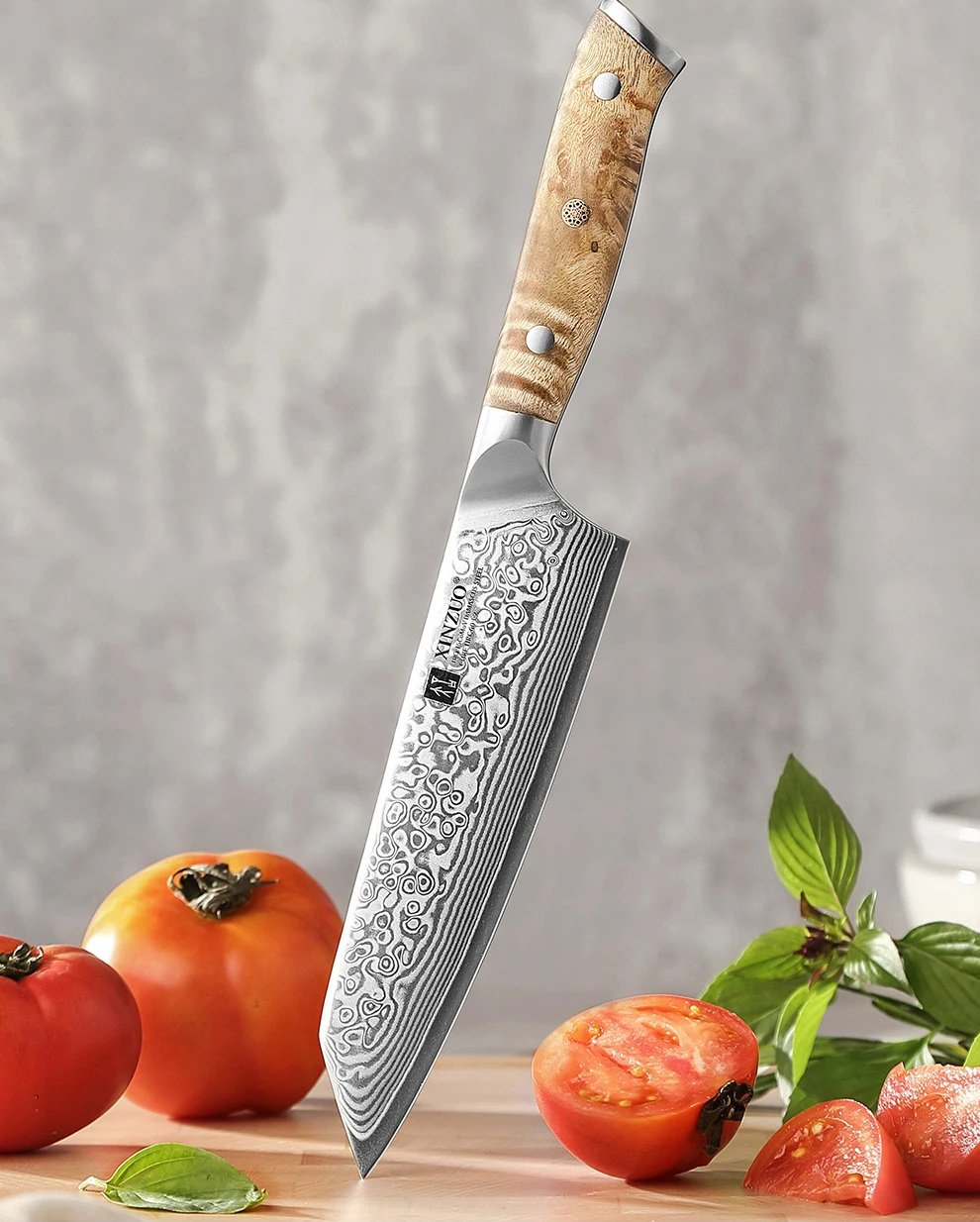 5.8 Inch 67-Layer Damascus Steel Bunka Chef Knife &acirc;�� Premium Kitchen Knife with Wood Handle