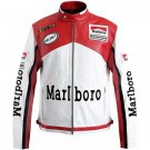 Men's Real Leather Marlboro Red and White Vintage Motorcycle Racer Biker Genuine Leather Jacket
