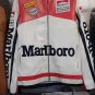 Men's Real Leather Marlboro Red and White Vintage Motorcycle Racer Biker Genuine Leather Jacket