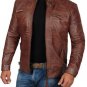 Men's Real Leather Jacket Brown Vintage Motorcycle Racer Biker Genuine Leather Jacket