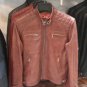 Men's Real Leather Jacket Brown Vintage Motorcycle Racer Biker Genuine Leather Jacket