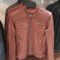 Men's Real Leather Jacket Brown Motorcycle Racer Biker Genuine Leather Jacket